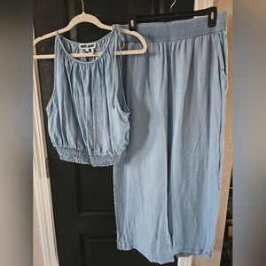 DKNY Denim Look 2 Piece Pant Set